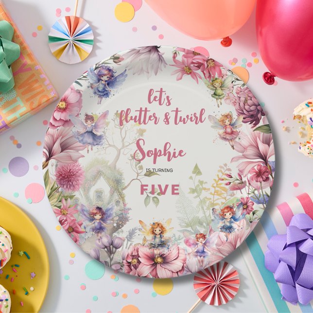 Floral fairy garden kids birthday paper plates (Creator Uploaded)