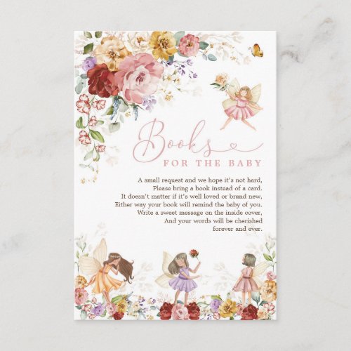 Floral Fairy Garden Party Books for Baby Shower Enclosure Card