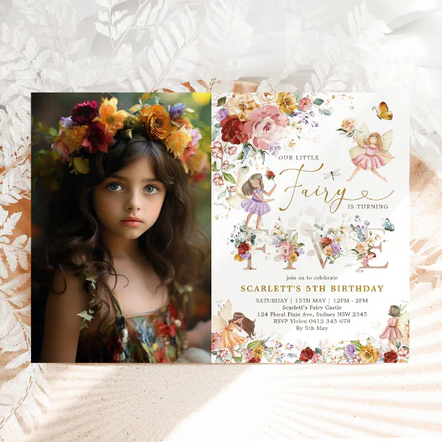 Floral Fairy Princess Enchanted 5th Birthday Party Invitation | Zazzle