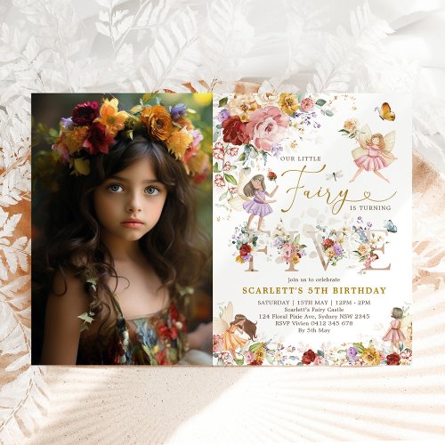 Floral Fairy Princess Enchanted 5th Birthday Party Invitation