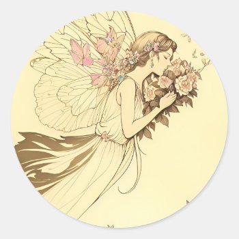 Floral Fairy Soft Vintage Fae                      Classic Round Sticker by Vintage_Bubb at Zazzle