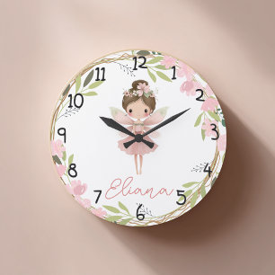 Floral Fairy Watercolor Personalised Kids Clock