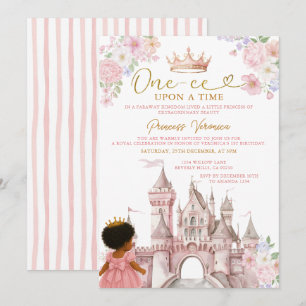 Floral Fairytale African American Girl Birthday Invitation