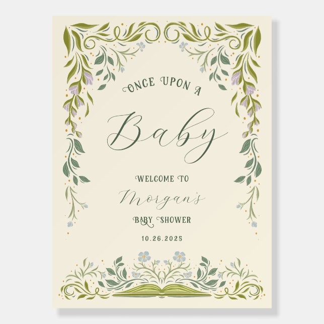 Floral Fairytale Book Baby Shower Welcome Sign (Front)