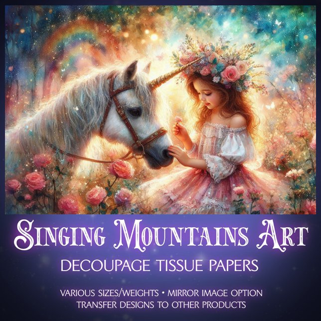 Floral Fairytale Girl and Unicorn Decoupage  Tissue Paper (Creator Uploaded)