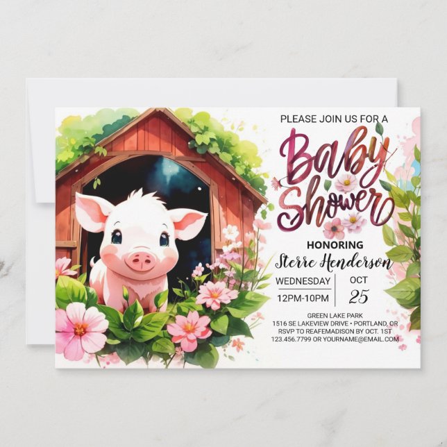 Floral Fairytale Piglet Baby Shower Invitation (Front)