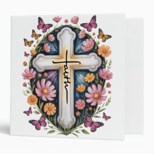 Floral Faith Cross 3 Ring Binder