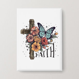 Floral Faith Cross Button