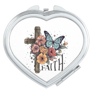 Floral Faith Cross Compact Mirror