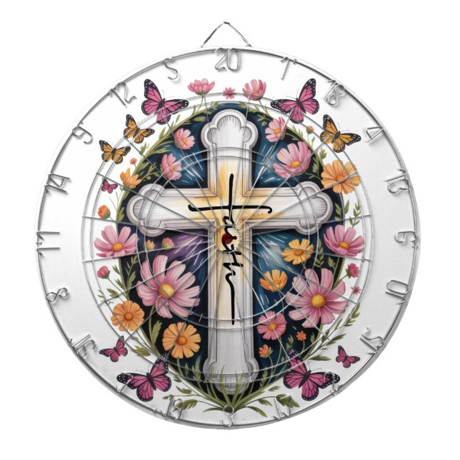 Floral Faith Cross  Dart Board (Front)