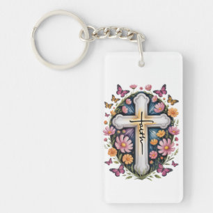 Floral Faith Cross Keychain