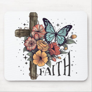 Floral Faith Cross Mouse Pad
