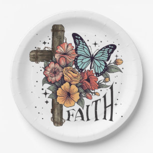 Floral Faith Cross Paper Plates