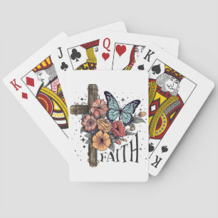 Floral Faith Cross Poker Cards