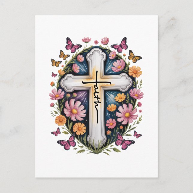 Floral Faith Cross  Postcard (Front)