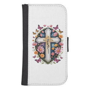 Floral Faith Cross Galaxy S4 Wallet Case