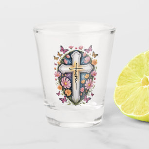 Floral Faith Cross  Shot Glass