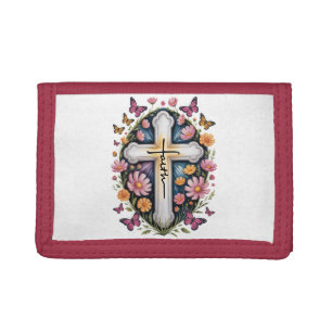 Floral Faith Cross Tri-fold Wallet