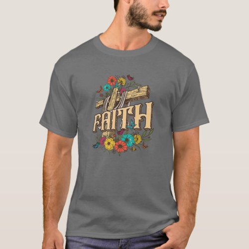 Floral Faith Cross Vintage Christian Religious Jes T_Shirt