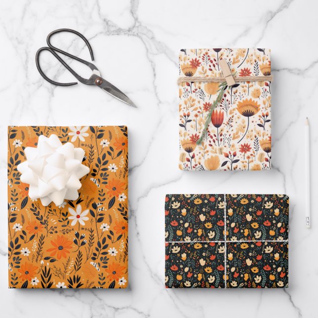 Floral Fall Autumn Patterns  Wrapping Paper Sheets (Front)