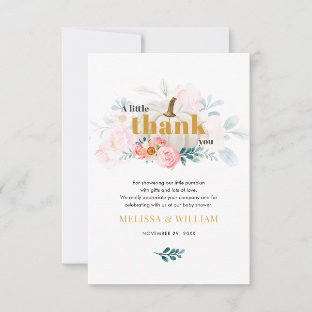 Floral Fall Baby Shower Thank You Note Card (Front)