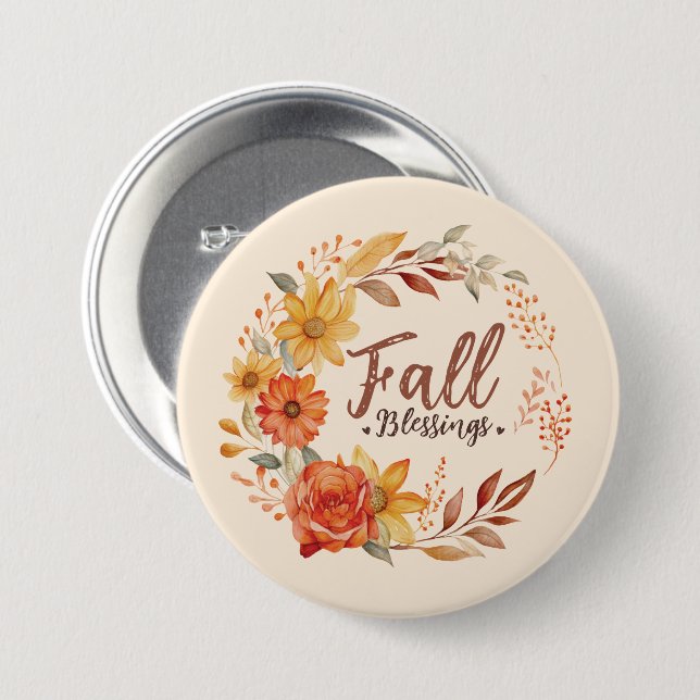 Floral Fall Blessings Button (Front & Back)