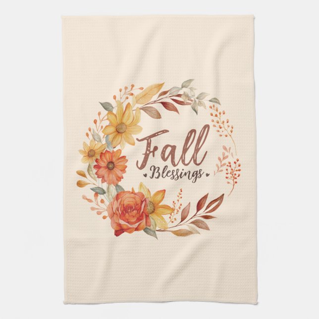 Floral Fall Blessings Kitchen Towel (Vertical)