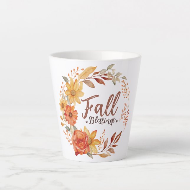 Floral Fall Blessings Latte Mug (Front)