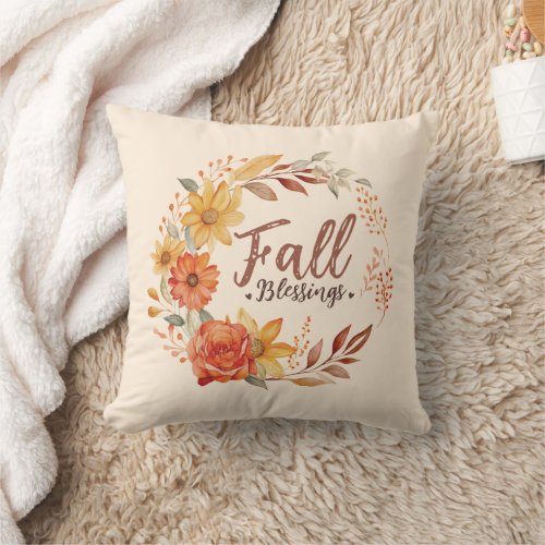 Floral Fall Blessings Throw Pillow