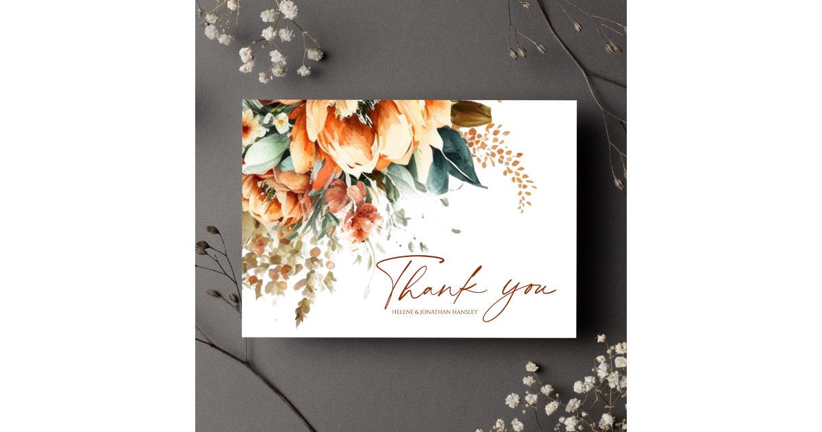 Floral Fall Boho Wedding Thank You Card | Zazzle