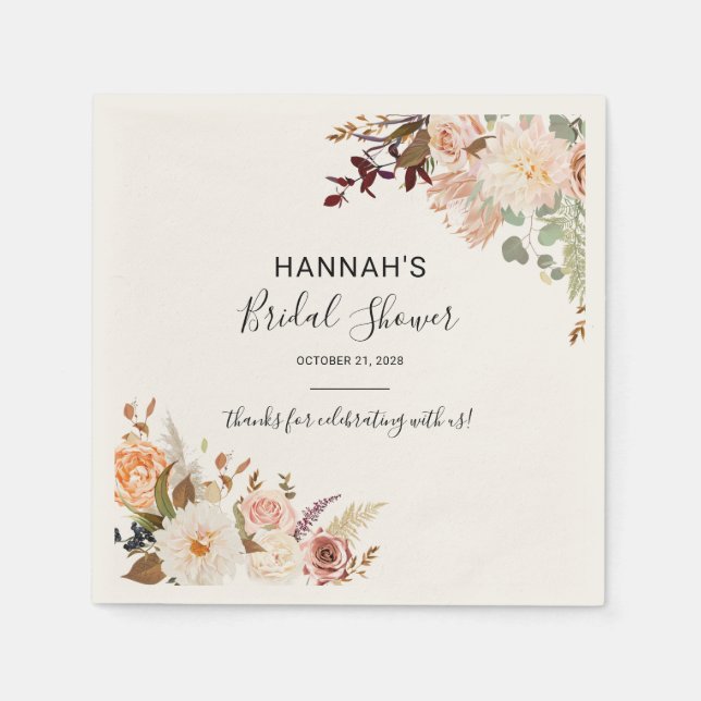 Floral Fall Botanical Bridal Shower Paper Napkins (Front)