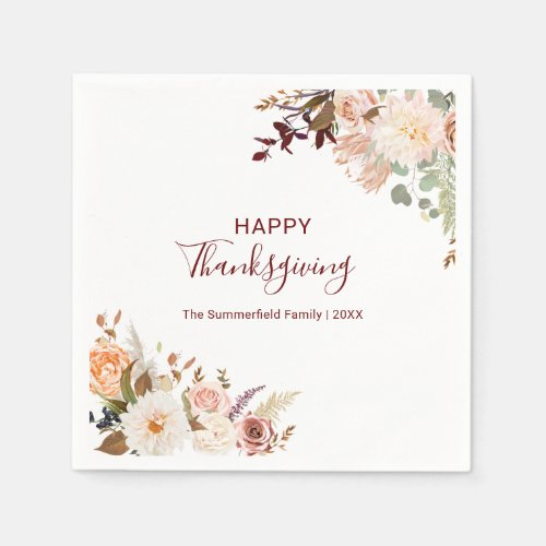 Floral Fall Botanical Happy Thanksgiving Paper Napkins