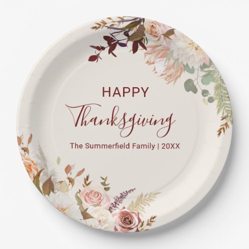 Floral Fall Botanical Happy Thanksgiving Paper Plates