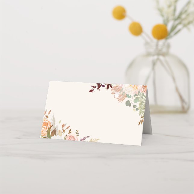 Floral Fall Botanical Happy Thanksgiving Place Card (Front)