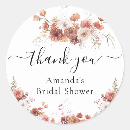 Floral Fall Bridal Shower Favor  Classic Round Sticker