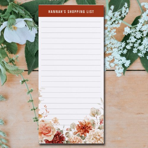 Floral Fall Colors Name Magnetic Notepad
