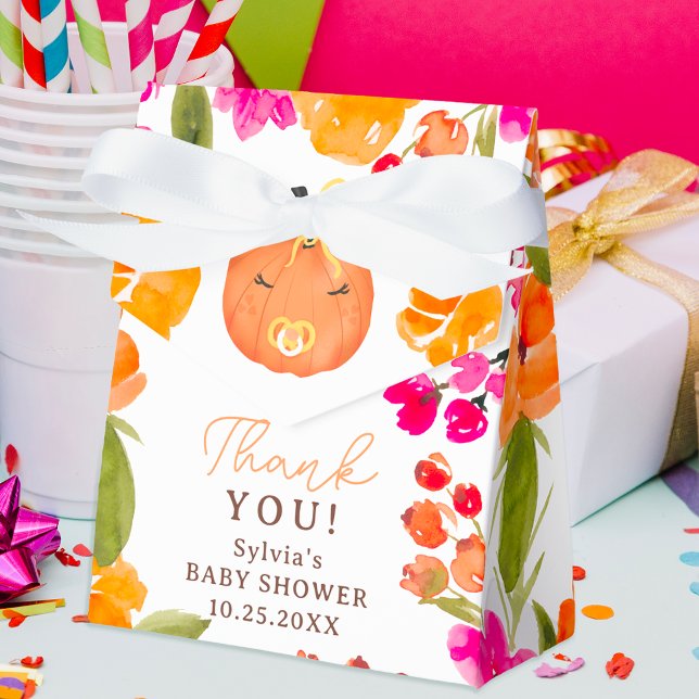 Floral Fall cute little pumpkin baby shower Favor Boxes (Floral Fall cute little pumpkin baby shower Favor Box)