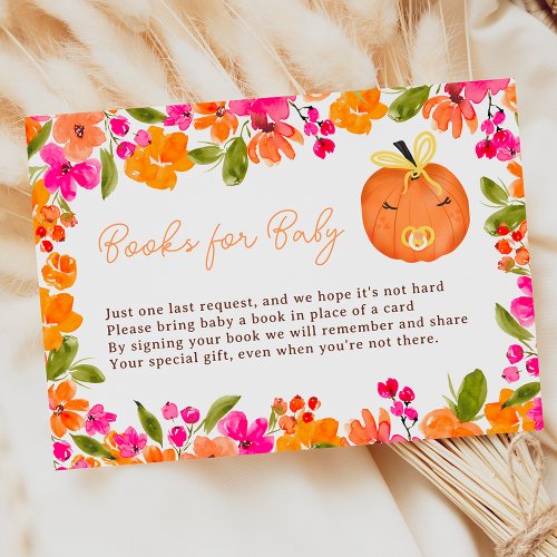 Floral Fall cute pumpkin books for baby shower Enclosure Card