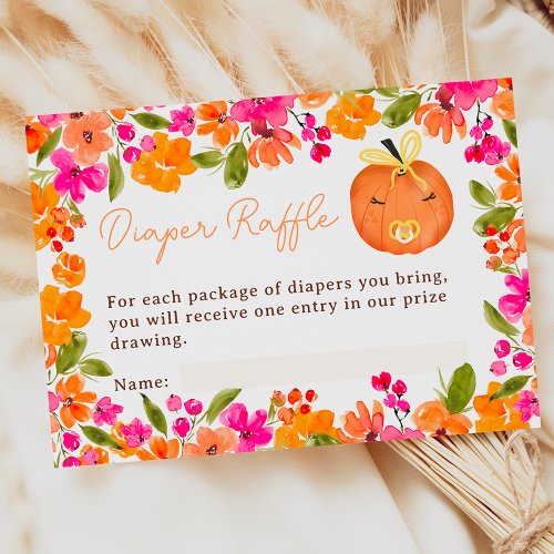 Floral Fall cute pumpkin diaper raffle baby shower Enclosure Card