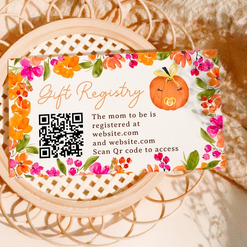 Floral Fall cute pumpkin registry baby shower Enclosure Card