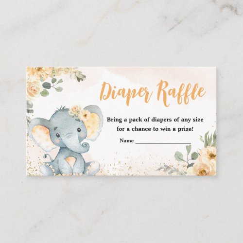Floral Fall Elephant Baby Shower Diaper Raffle Enclosure Card