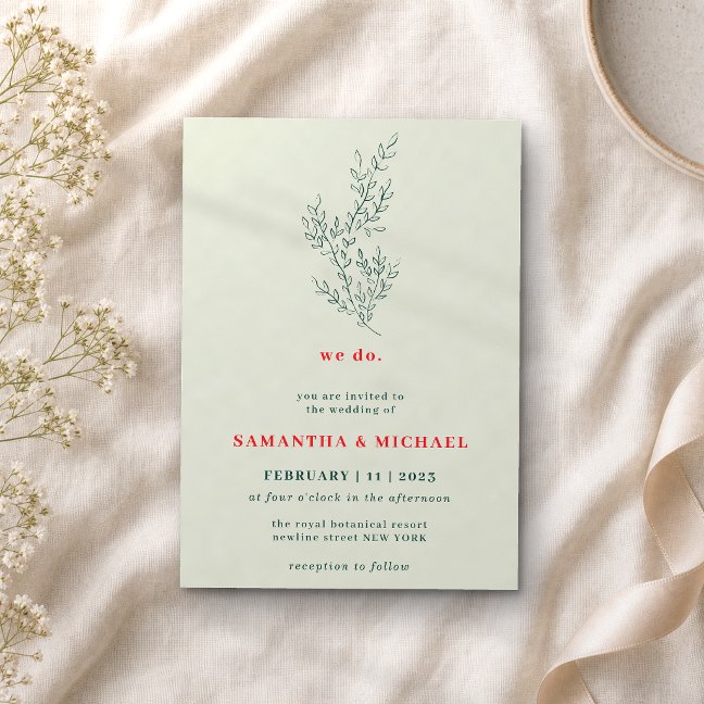 Floral Fall Green Red Boho Indie Botanical we do Invitation
