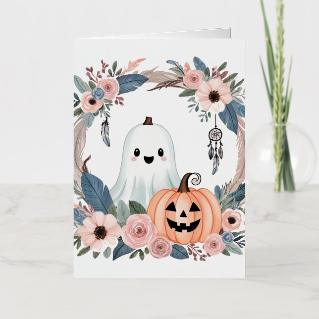 Floral Fall Halloween Foil Holiday Card (Front)