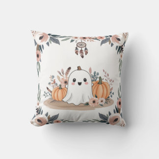 Floral Fall Halloween Throw Pillow