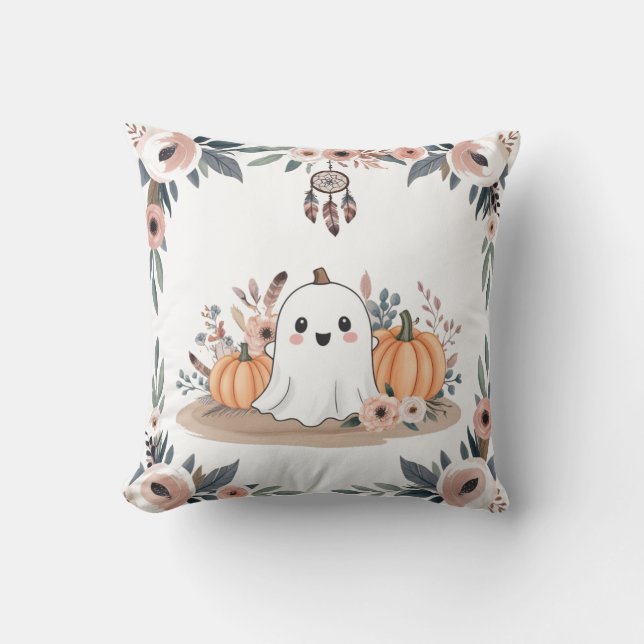 Floral Fall Halloween Throw Pillow (Front)