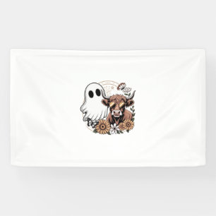 Floral Fall Highland Cow Ghost Banner