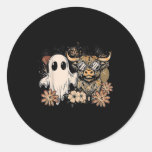Floral Fall Highland Cow Ghost Boho Pumpkin Hallow Classic Round Sticker
