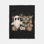 Floral Fall Highland Cow Ghost Boho Pumpkin Hallow Fleece Blanket