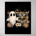 Floral Fall Highland Cow Ghost Boho Pumpkin Hallow Poster