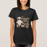 Floral Fall Highland Cow Ghost Boho Pumpkin Hallow T-Shirt